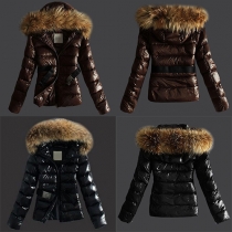 Fashion Detachable Artificial Fur Spliced Hooded Coat (Size Run Small）