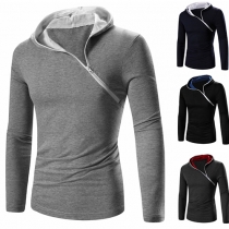 Fashion Solid Color Long Sleeve Label Oblique Zipper Hoodie Sweatshirt