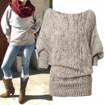 Casual Solid Color Bat Sleeve Oblique Shouler Knited Sweater