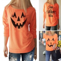 Cute Style Pumpkin Letters Printed Round Neck Long Sleeve Sweatshirt