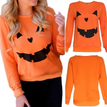 Fashion Round Neck Long Sleeve Pumpkin Printed Sweatshirt