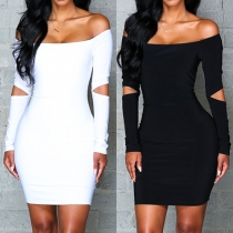 Sexy Solid Color Off Sleeve Cut-out Long Sleeve Bodycon Dress