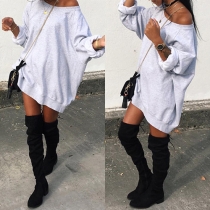 Casual Style Solid Color Long Sleeve Round Neck Sweatshirt For Women