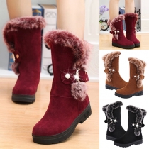 Fashion Solid Color Round Toe Hasp Warm Boots