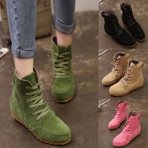 Fashion Solid Color Lace-up Round Toe Martin Boots