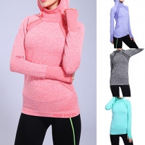 Sports Style Solid Color Hooded Long Sleeve Slim Fit Sweatshirt