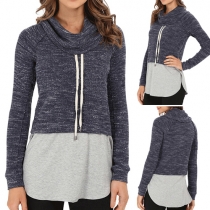 Casual Style Pile Collar Long Sleeve Hem Spliced Sweatshirt