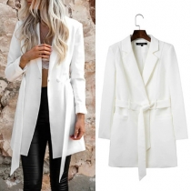 Fashion Solid Color Lapel Long Sleeve Slim Fit Blazer with Waist Strap