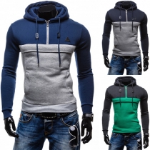 Fashion Contrast Color 2 Side Pockets Hooded Long Sleeve Men's Sweatshirt