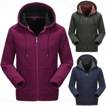 Casual Style Solid Color Front Zipper Long Sleeve Hooded Men's Sweatshirt