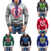 Casual Style Contrast Color Printed Long Sleeve Hooded Men's Sweatshirt