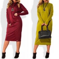 Casual Solid Color Oversized Round Neck Long Sleeve Relaxed Dress