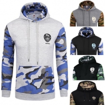 Casual Style Camouflage Printed Front Pocket Hooded Long Sleeve Men's Sweatshirt