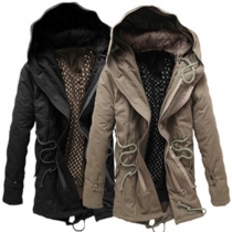 Fashion Double-layer Zipper Long Sleeve Hooded Men's Warm Padded Coat