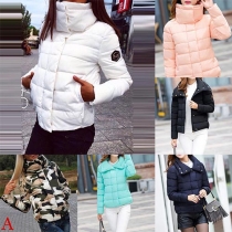 Fashion Long Sleeve Turtleneck Covered Button Warm Padded Coat