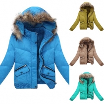 Fashion Front Zipper Hooded Long Sleeve Slim Fit Women's Padded Coat