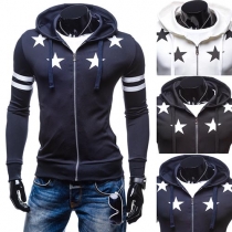 Casual Style Pentagram Printed Front Zipper Long Sleeve Hooded Sweatshirt For Men