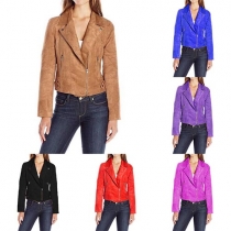 Fashion Solid Color Lapel Long Sleeve 2 Side Pockets Women's Jacket