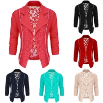 Fashion Solid Color Lace Spliced Lapel Long Sleeve Jacket