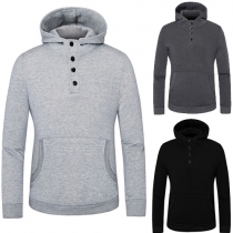 Casual Style Solid Color Hooded Long Sleeve Front Pocket Men's Sweatshirt