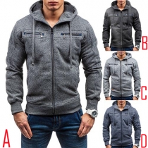 Casual Style Solid Color Front Zipper Hooded Long Sleeve Men's Sweatshirt