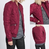 Fashion Solid Color 2 Side Zipper Pocket Stand Collar Long Sleeve Coat