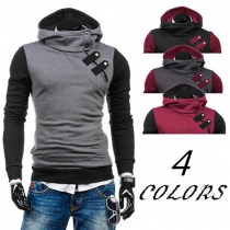 Casual Style Contrast Color Long Sleeve Hooded Oblique Zipper Men's Sweatshirt