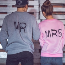 Casual Style Letters Printed Round Neck Long Sleeve Couple Sweatshirts