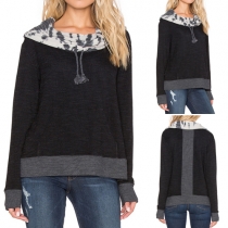 Fashion Contrast Color Leopard Printed Pile Collar Long Sleeve Sweatshirt