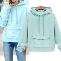 Casual Style Solid Color Front Pocket Long Sleeve Hooded Sweatshirt