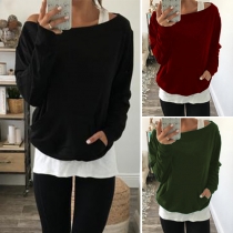Trendy Solid Color Tank Tops and Boat Neck Long Sleeve Tops Two-piece Set