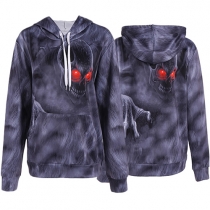 Creative Style Skull Printed Front Pocket Long Sleeve Hooded Sweatshirt