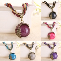 Retro Style Carving Crystal Ball Pendant Colorful Necklace