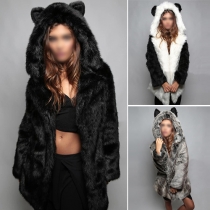 Fashion Long Sleeve Ears Hooded Warm Fur Coat