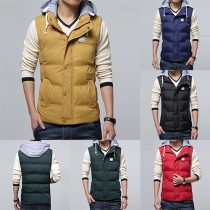 Fashion Contrast Color Front Zipper Sleeveless Hooded Men's Vest