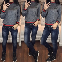 Fashion Contrast Color Round Neck Long Sleeve Sweatshirt