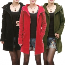 Fashion Solid Color Front Zipper Long Sleeve Hooded Relaxed Padded Coat