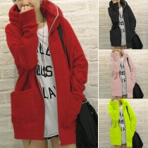 Trendy Solid Color Front Zipper Long Sleeve Hooded Relaxed Sweatshirt Coat