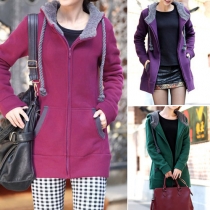 Stylish Long Sleeve Hooded Front Zipper 2 Side Pockets Sweatshirt Coat