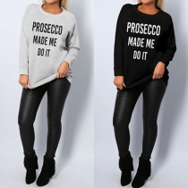 Casual Style Letters Printed Round Neck Long Sleeve Women's Sweatshirt