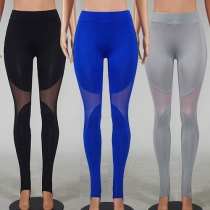 Sports Style Solid Color See-through Stretch Pants For Women