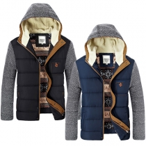 Fashion Contrast Color Front Zipper Long Sleeve Hooded Men's Padded Coat