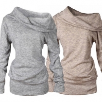 Casual Style Turtleneck Long Sleeve Loose-fitting Women's Sweatshirt