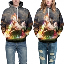 Fashion Front Pocket Long Sleeve Hooded Printed Couple Sweatshirt