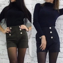 Stylish Solid Color Double-breasted High Waist Women's Shorts