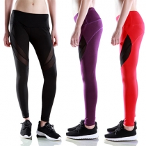 Sports Style Gauze Spliced Stretch Pants For Women