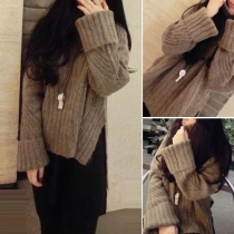 Fashion Solid Color Turtleneck Long Sleeve High-low Hemline Relaxed Sweater