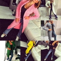 Trendy Solid Color Long Sleeve Twisted Knit Sweater Cardigan For Women