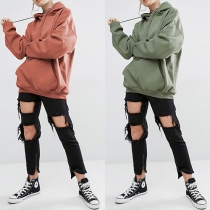 Casual Style Solid Color Front Pocket Bat Sleeve Hooded Sweatshirt