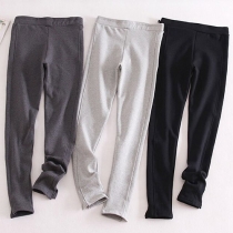 Casual Style Solid Color Elastic Waist Stretch Pants For Women